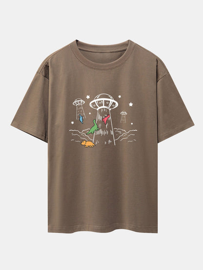 UFO Take Away Dinosaurs Print Drop Shoulder Oversize T-Shirt