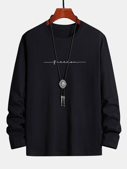 Long Sleeve Freedom Print Cotton T-Shirt