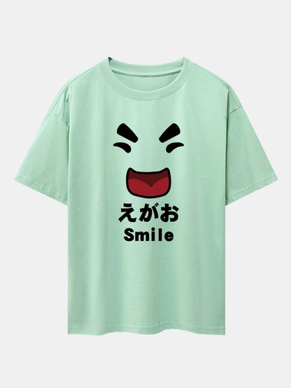 Smiley Face Print Drop Shoulder Oversize T-Shirt
