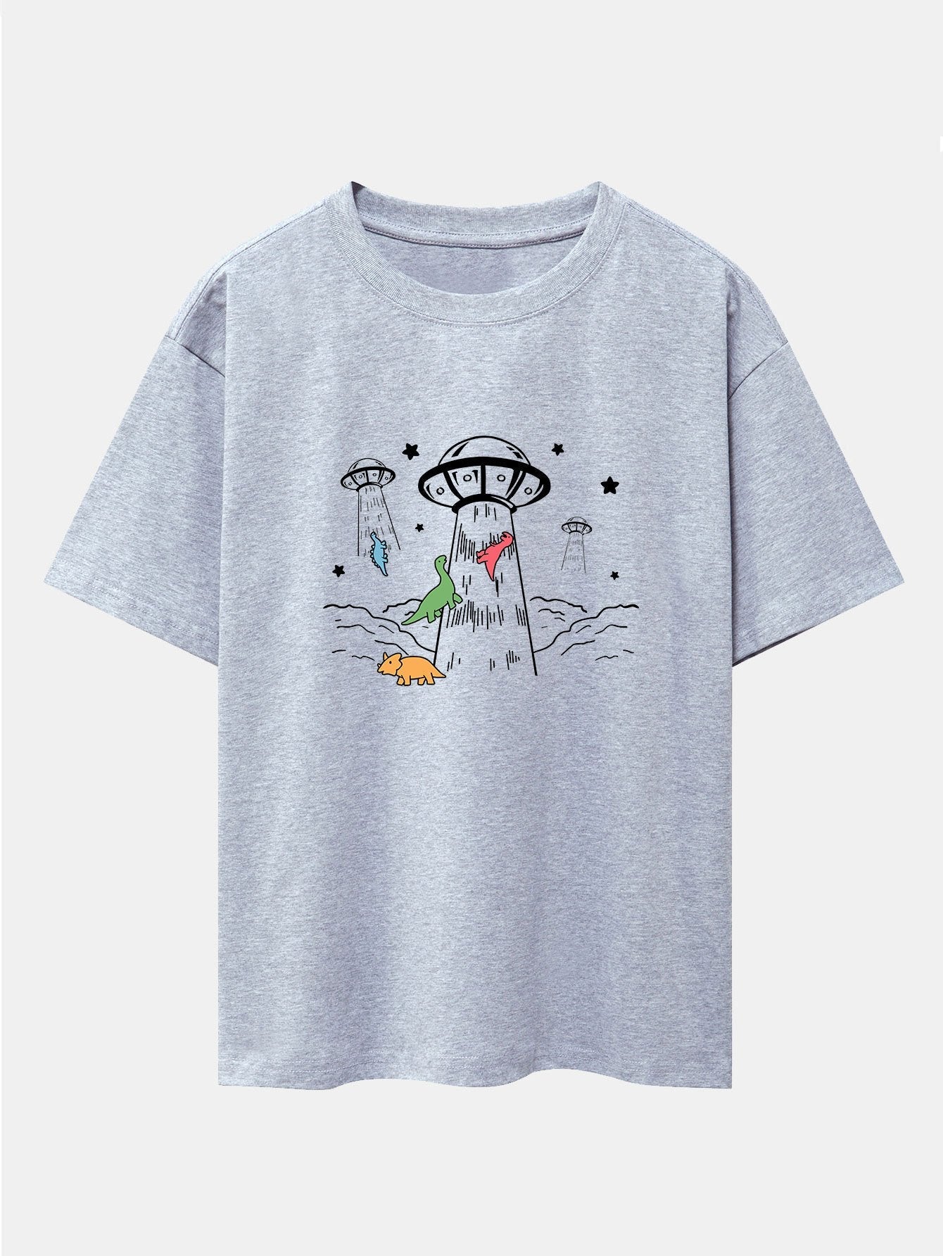UFO Take Away Dinosaurs Print Drop Shoulder Oversize T-Shirt