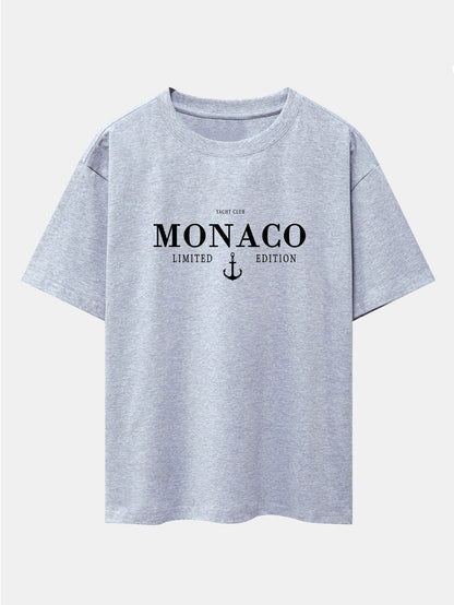 Monaco Slogan Print Drop Shoulder Oversize T-Shirt