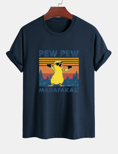 Regular Fit PEW PEW MADAFAKAS Duck Print Cotton T-Shirt