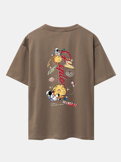 Planet Astronaut Print Drop Shoulder Oversize T-Shirt