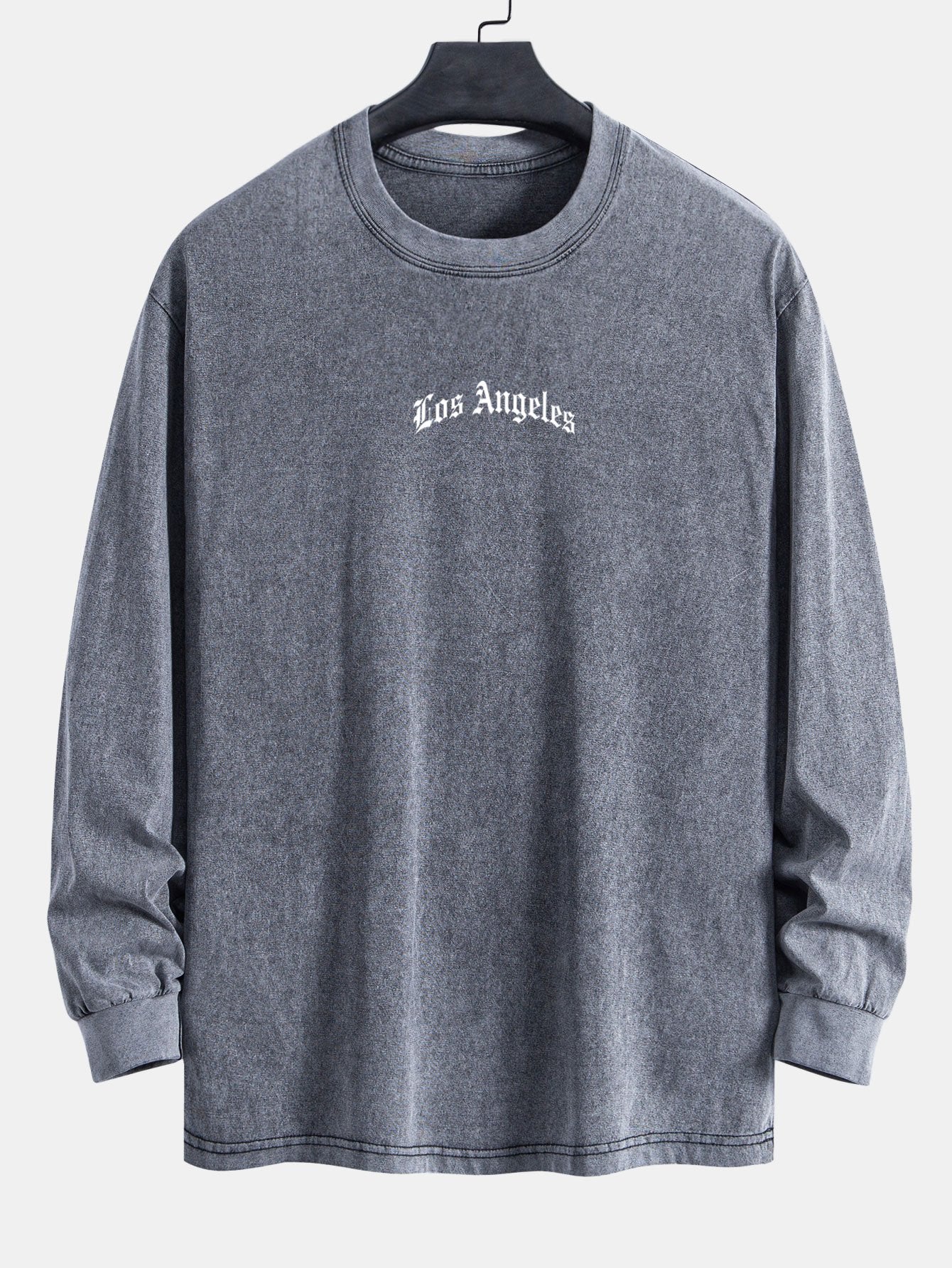 Los Angeles Slogan Print Relax Fit Long Sleeve Washed Distressed T-Shirt