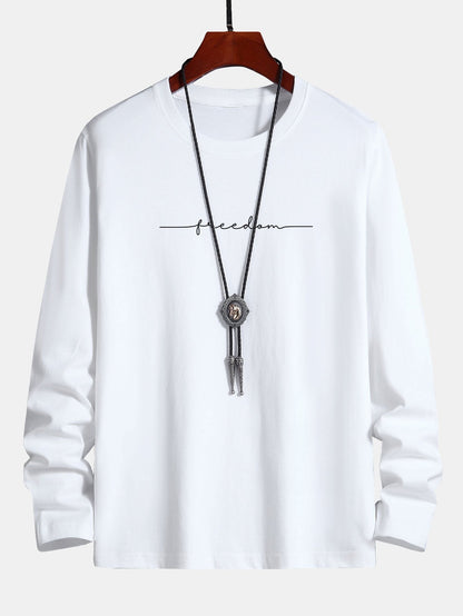 Long Sleeve Freedom Print Cotton T-Shirt