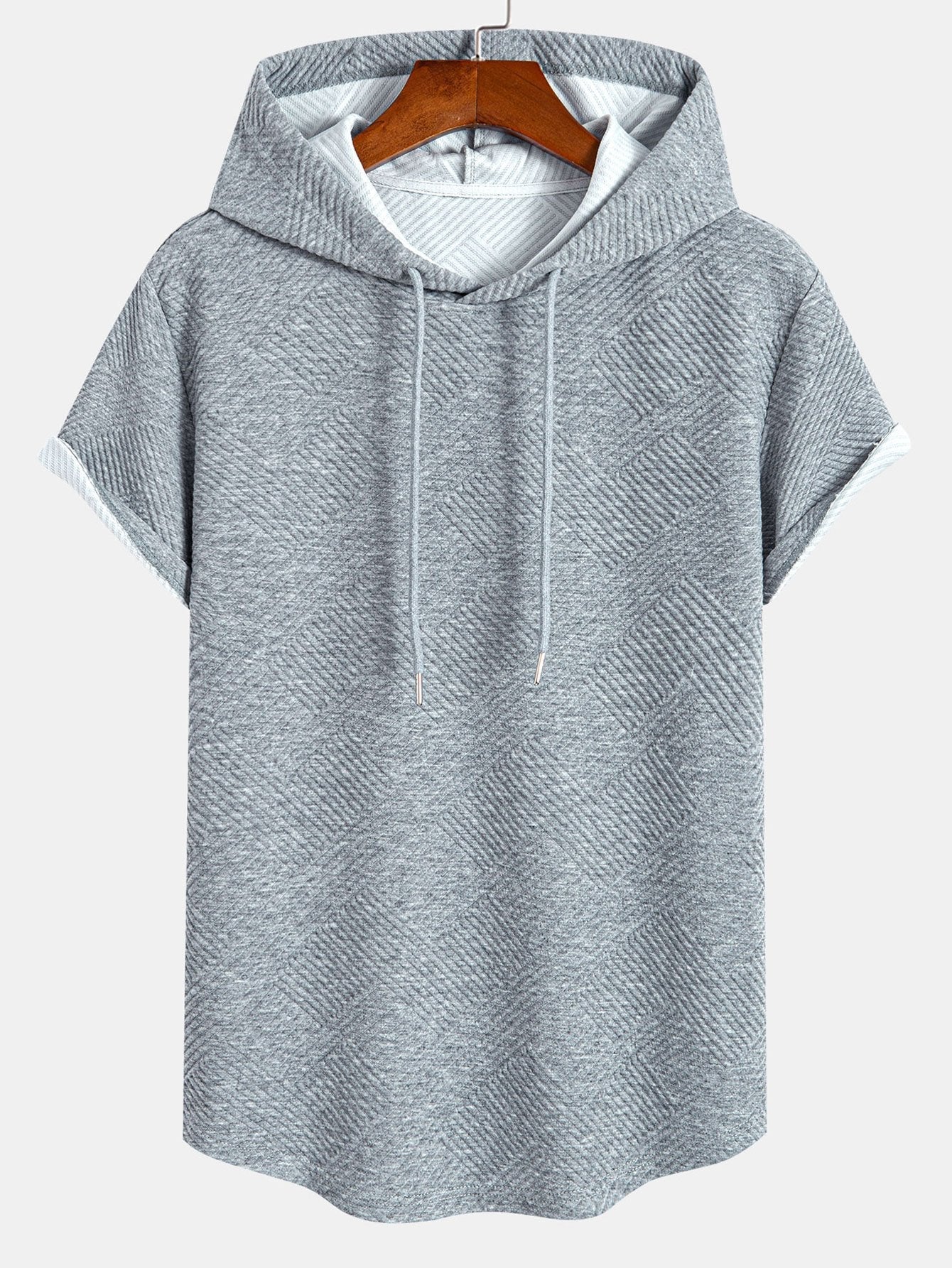 Striped Jacquard Hooded Arc Hem T-Shirt
