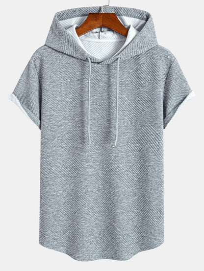 Striped Jacquard Hooded Arc Hem T-Shirt
