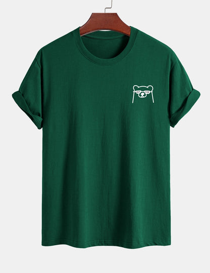 Regular Fit Bear With Sunglasses Print Cotton T-Shirt