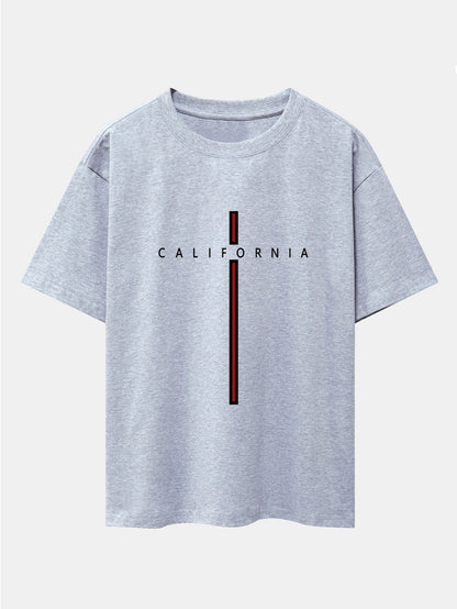 California Stripe Print Drop Shoulder Oversize T-Shirt