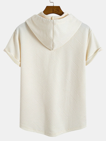Striped Jacquard Hooded Arc Hem T-Shirt