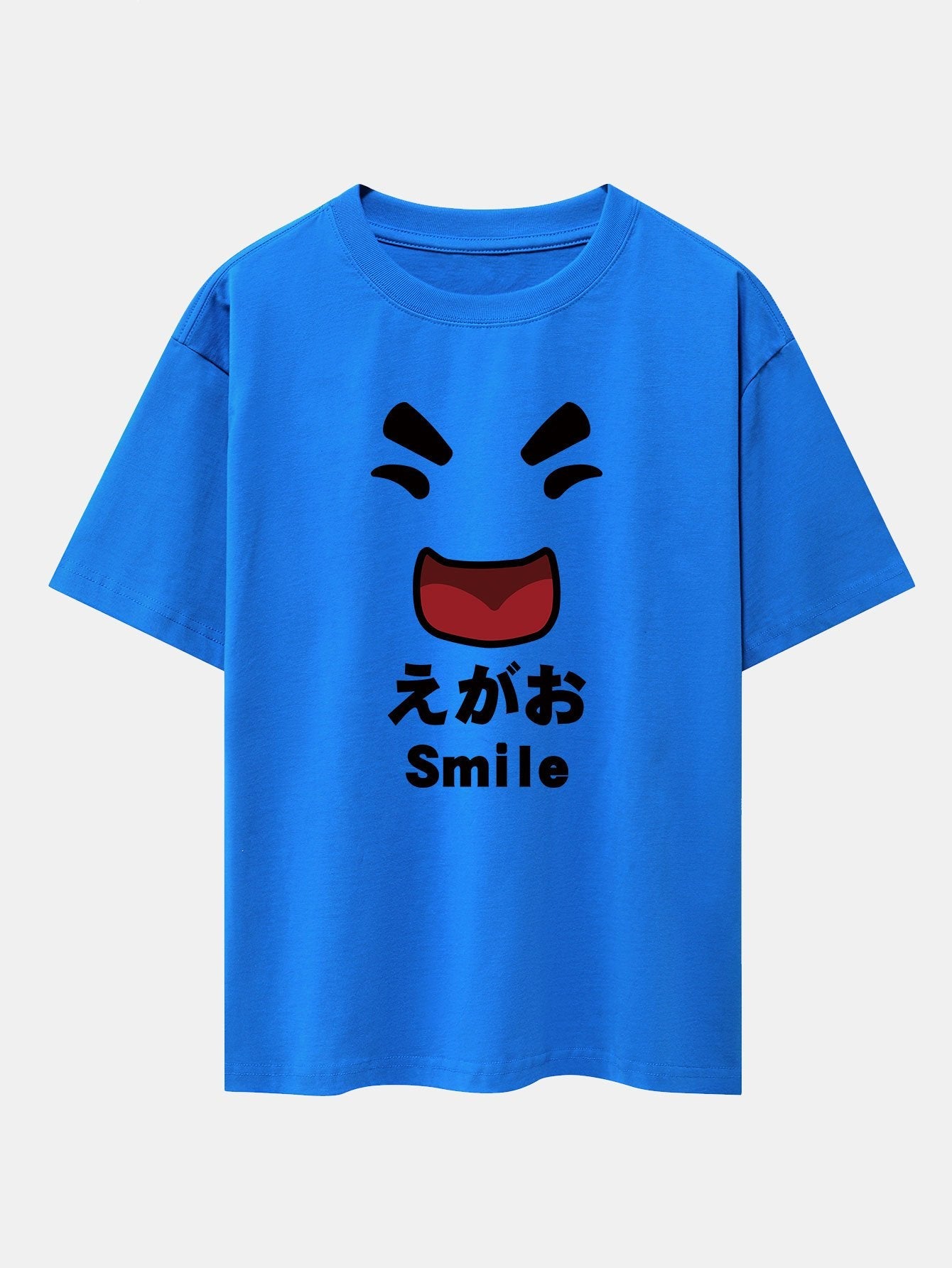 Smiley Face Print Drop Shoulder Oversize T-Shirt