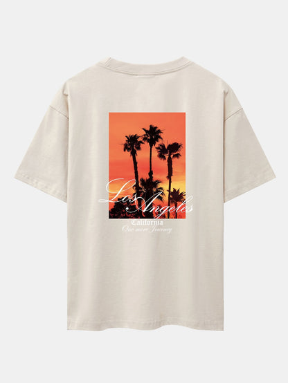 Los Angeles Palm Trees Back Print Drop Shoulder Oversize T-Shirt