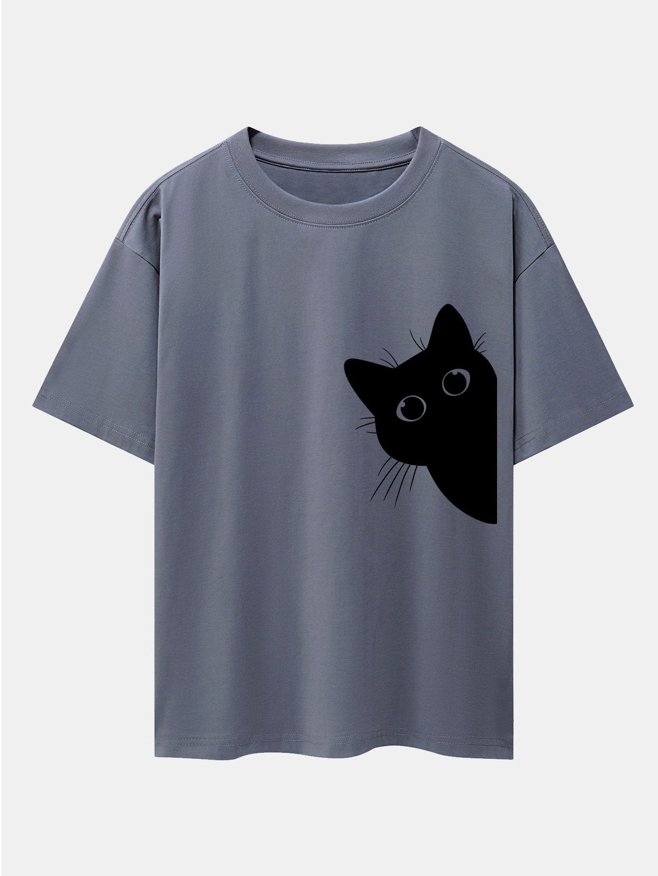 Black Cat Print Drop Shoulder Oversize T-Shirt