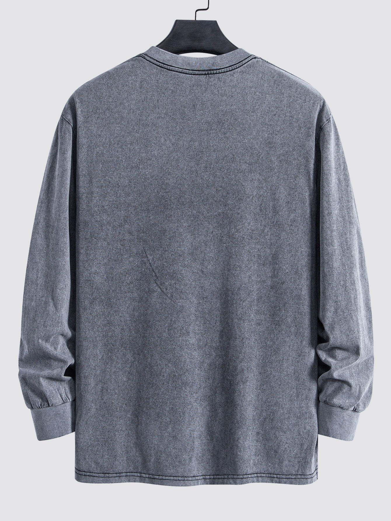 Smiley Face Print Relax Fit Long Sleeve Washed Distressed T-Shirt