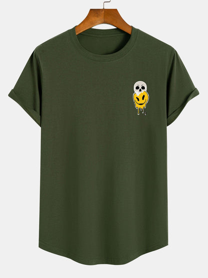 Skull Evil Face Print Cotton Arc Hem T-Shirt