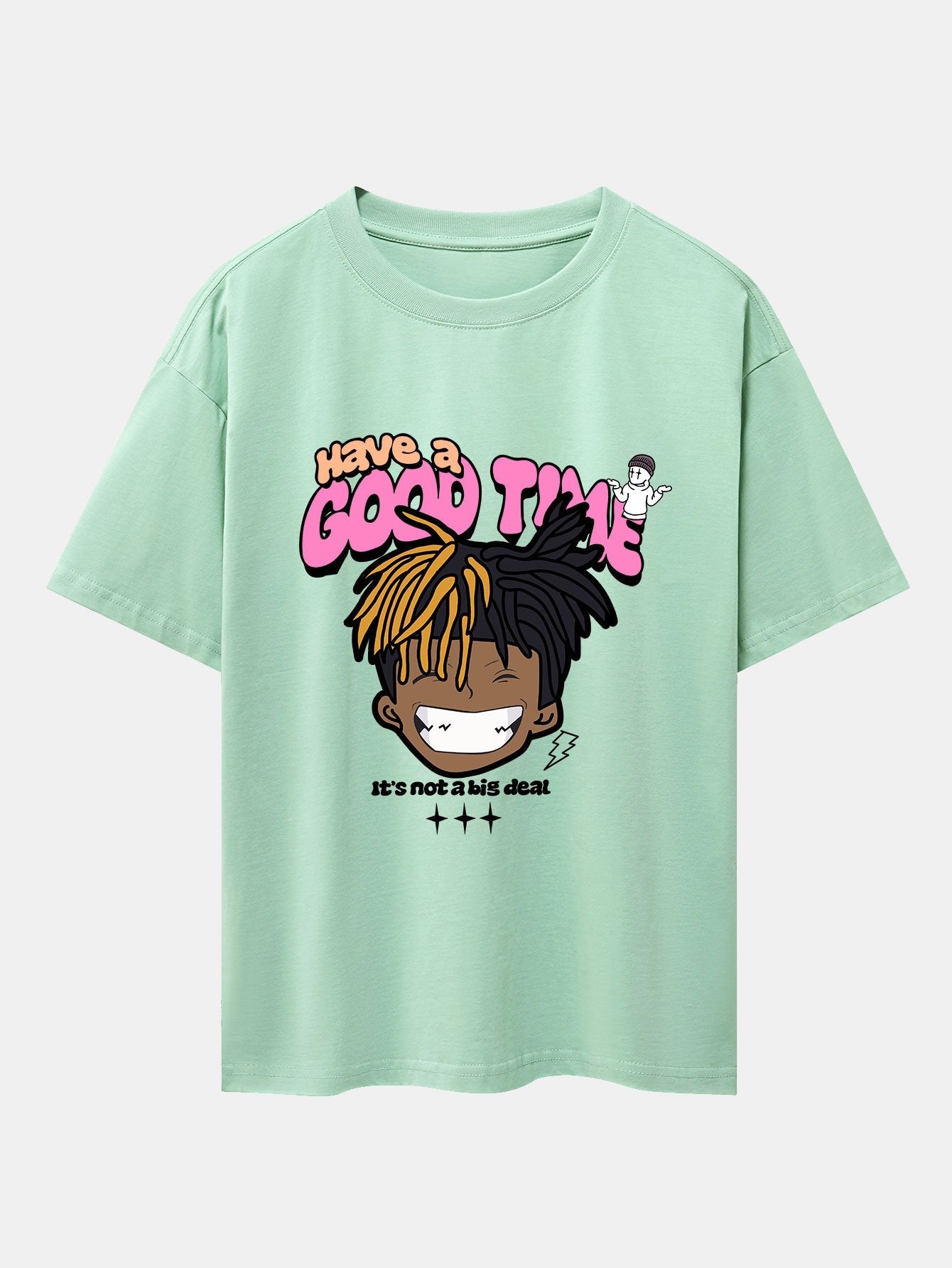 Cartoon Character Slogan Print Drop Shoulder Oversize T-Shirt