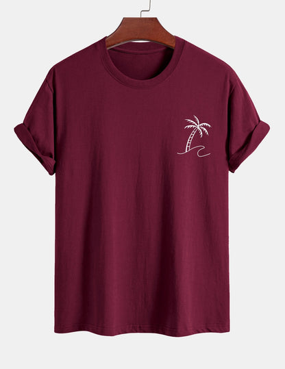 Regular Fit Palm Tree Print Cotton T-Shirt