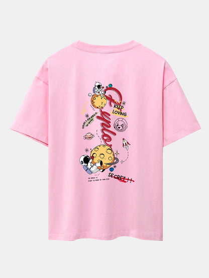 Planet Astronaut Print Drop Shoulder Oversize T-Shirt