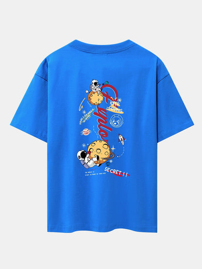 Planet Astronaut Print Drop Shoulder Oversize T-Shirt
