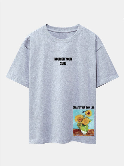 Sunflower Slogan Print Drop Shoulder Oversize T-Shirt