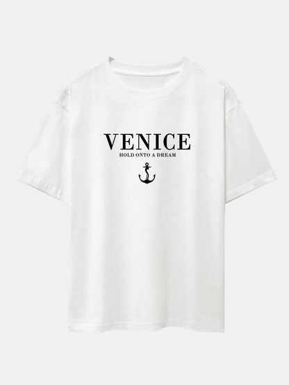 Venice Anchor Print Drop Shoulder Oversize T-Shirt