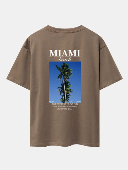 Miami Palm Tree Back Print Drop Shoulder Oversize T-Shirt