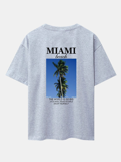 Miami Palm Tree Back Print Drop Shoulder Oversize T-Shirt