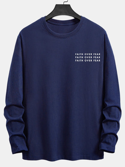 Long Sleeve Slogan Print Cotton T-Shirt
