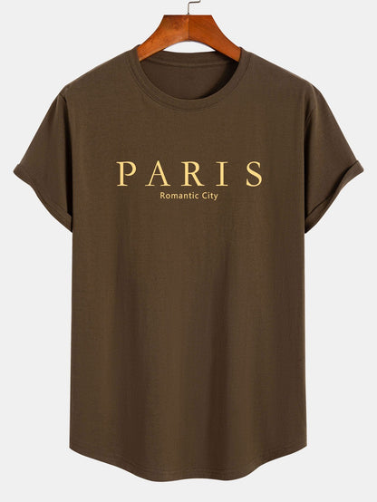 Paris Slogan Print Cotton Arc Hem T-Shirt
