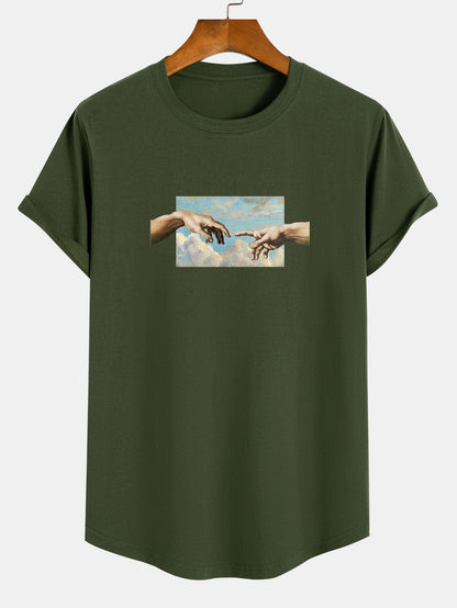 Creation Of  Adam Print Cotton Arc Hem T-Shirt