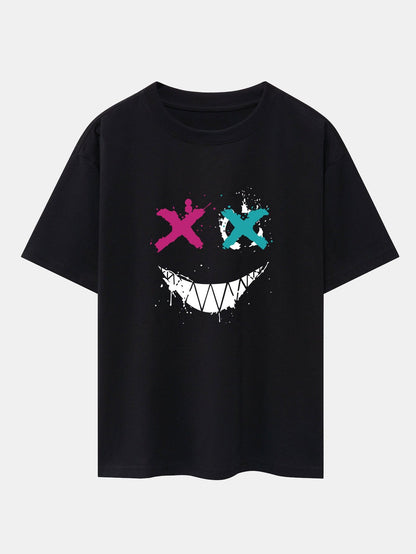 Graffiti Smiley Face Print Drop Shoulder Oversize T-Shirt