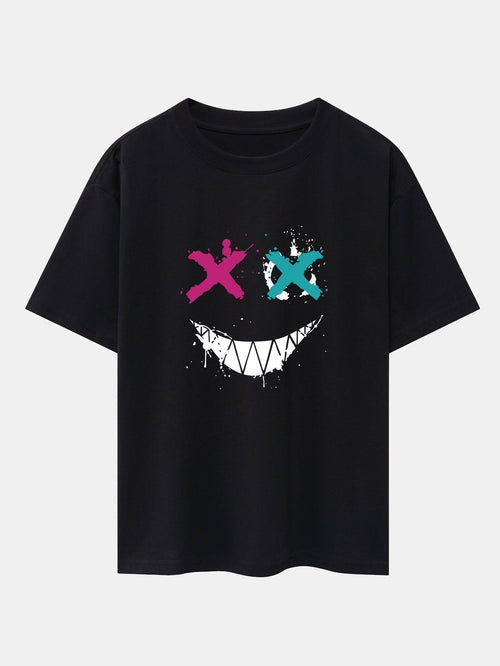 Graffiti Smiley Face Print Drop Shoulder Oversize T-Shirt