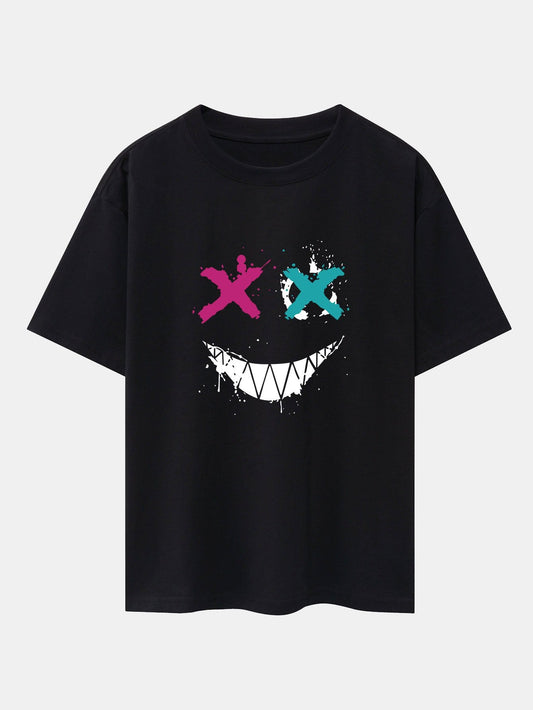 Graffiti Smiley Face Print Drop Shoulder Oversize T-Shirt
