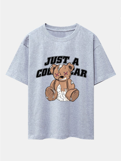 Tattered Bear Print Drop Shoulder Oversize T-Shirt