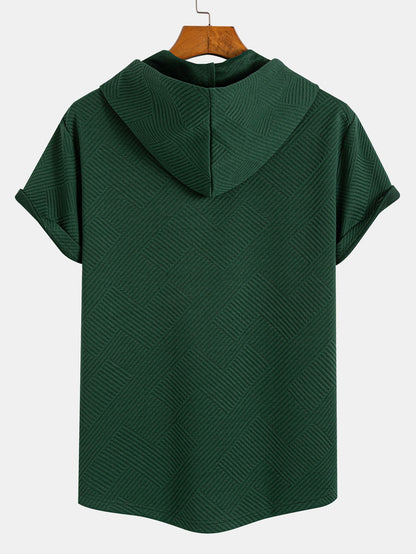 Striped Jacquard Hooded Arc Hem T-Shirt