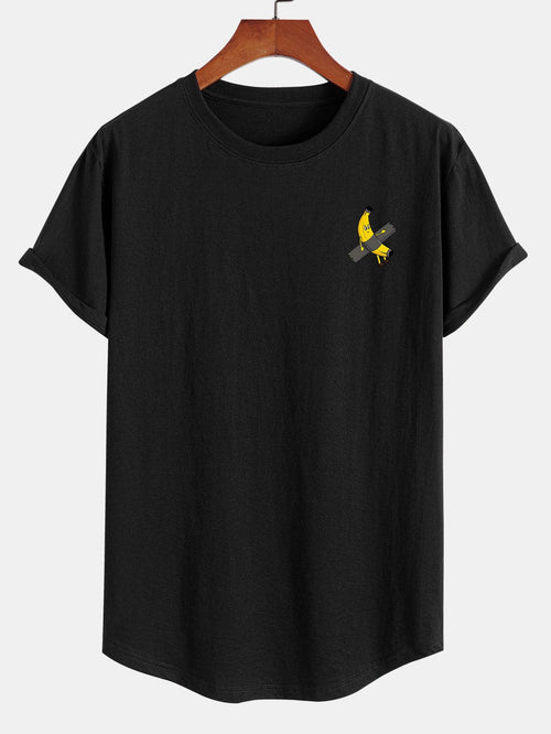 Banana Print Cotton Arc Hem T-Shirt