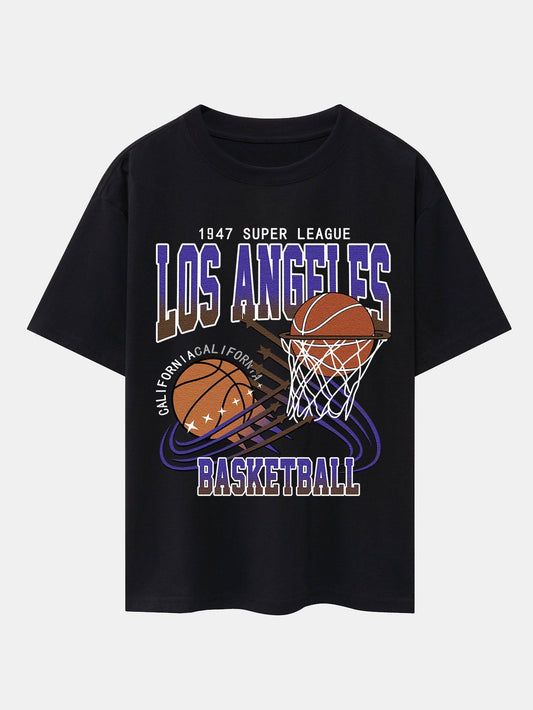 Los Angeles Basketball Print Drop Shoulder Oversize T-Shirt