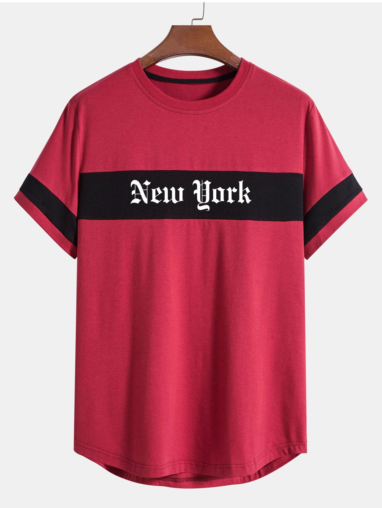 New York Print Color Block Patchwork Arc Hem T-Shirt