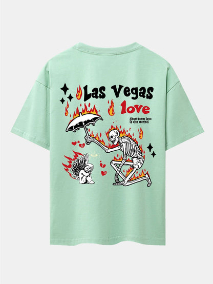 Skeleton And Angel Back Print Drop Shoulder Oversize T-Shirt