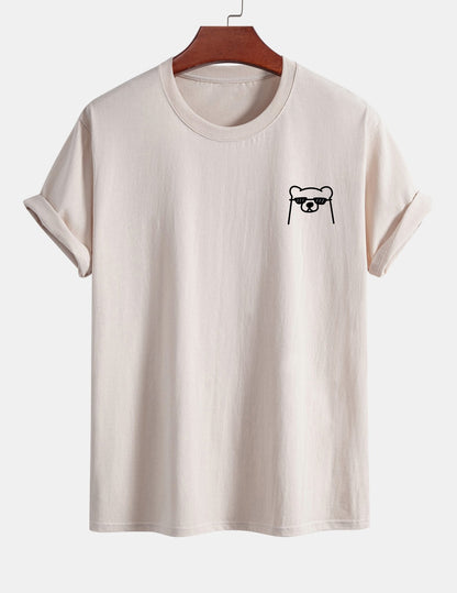 Regular Fit Bear With Sunglasses Print Cotton T-Shirt