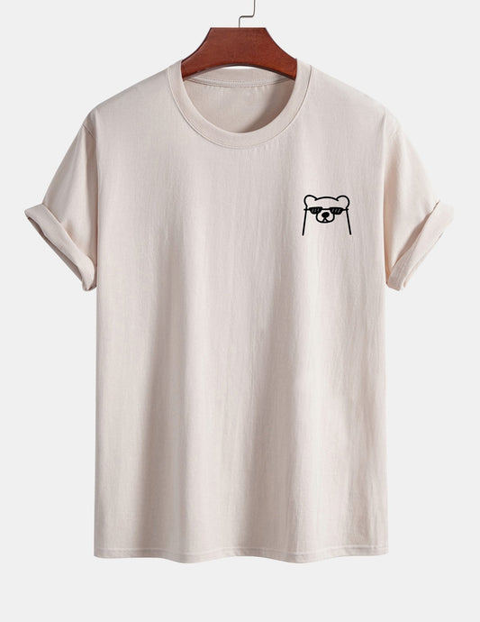 Regular Fit Bear With Sunglasses Print Cotton T-Shirt