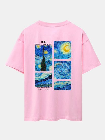 The Starry Night Back Print Drop Shoulder Oversize T-Shirt