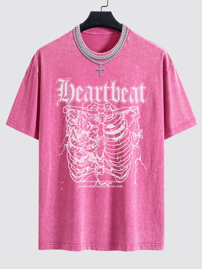 Slogan Skeleton Print Washed Drop Shoulder Oversize T-Shirt