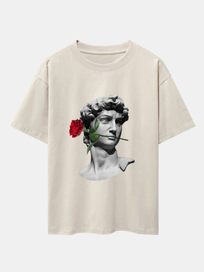 Rose David Print Relax Fit Drop Shoulder T-Shirts