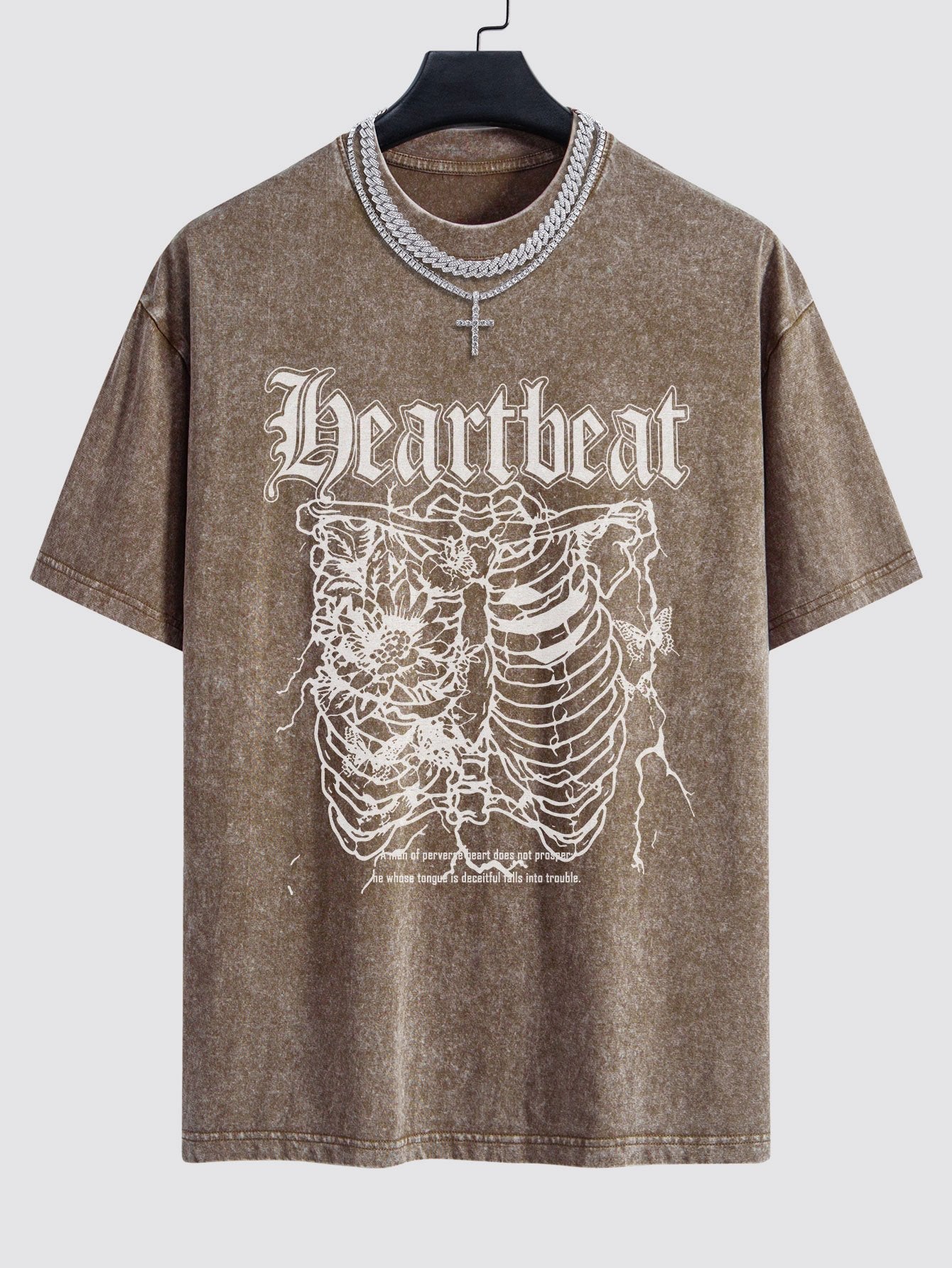 Slogan Skeleton Print Washed Drop Shoulder Oversize T-Shirt