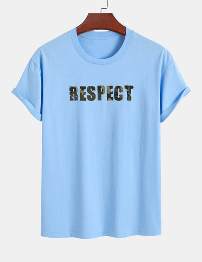 Regular Fit Camouflage Respect Print Cotton T-Shirt