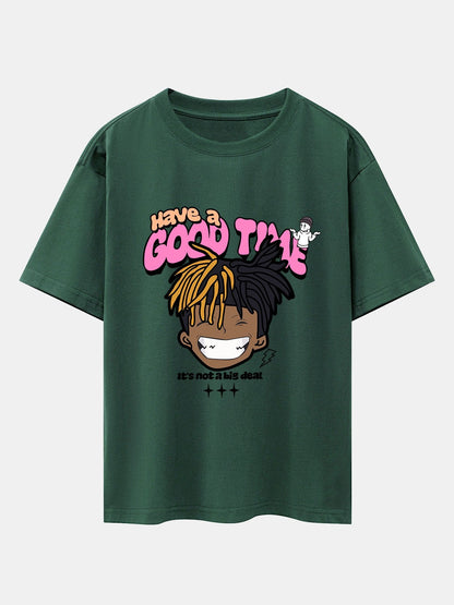 Cartoon Character Slogan Print Drop Shoulder Oversize T-Shirt