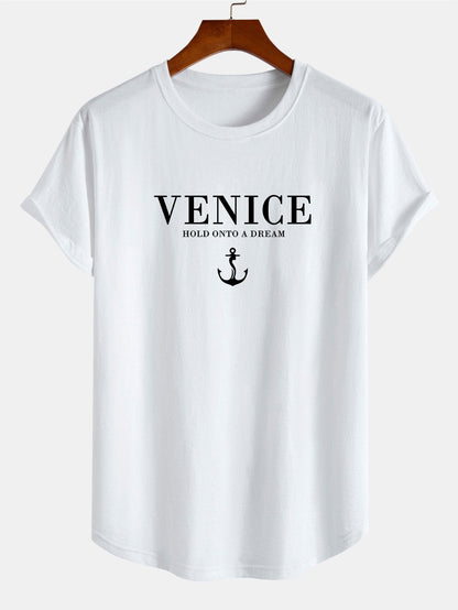 Venice Anchor Print Cotton Arc Hem T-Shirt