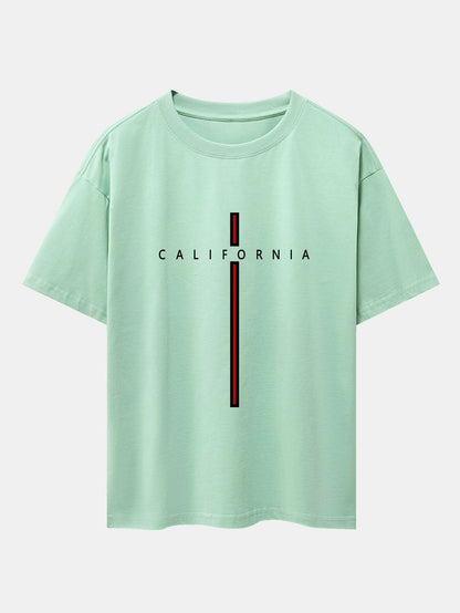 California Stripe Print Drop Shoulder Oversize T-Shirt