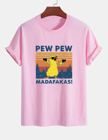 Regular Fit PEW PEW MADAFAKAS Duck Print Cotton T-Shirt